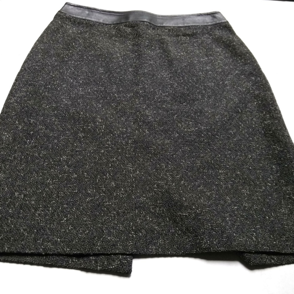 Kate Hill Wool Blend A-line Skirt Leather Waist